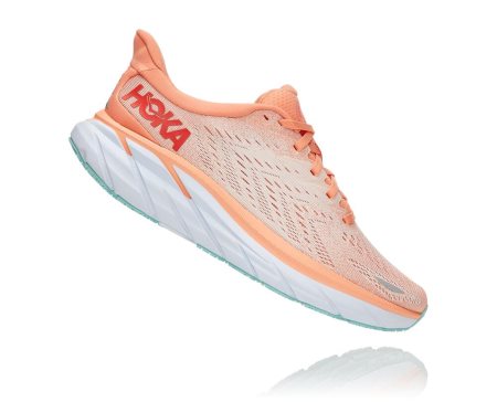 Hoka One One Clifton 8 Ženske Road Tekaški Čevlji Koralna / Srebrna SI-129835K